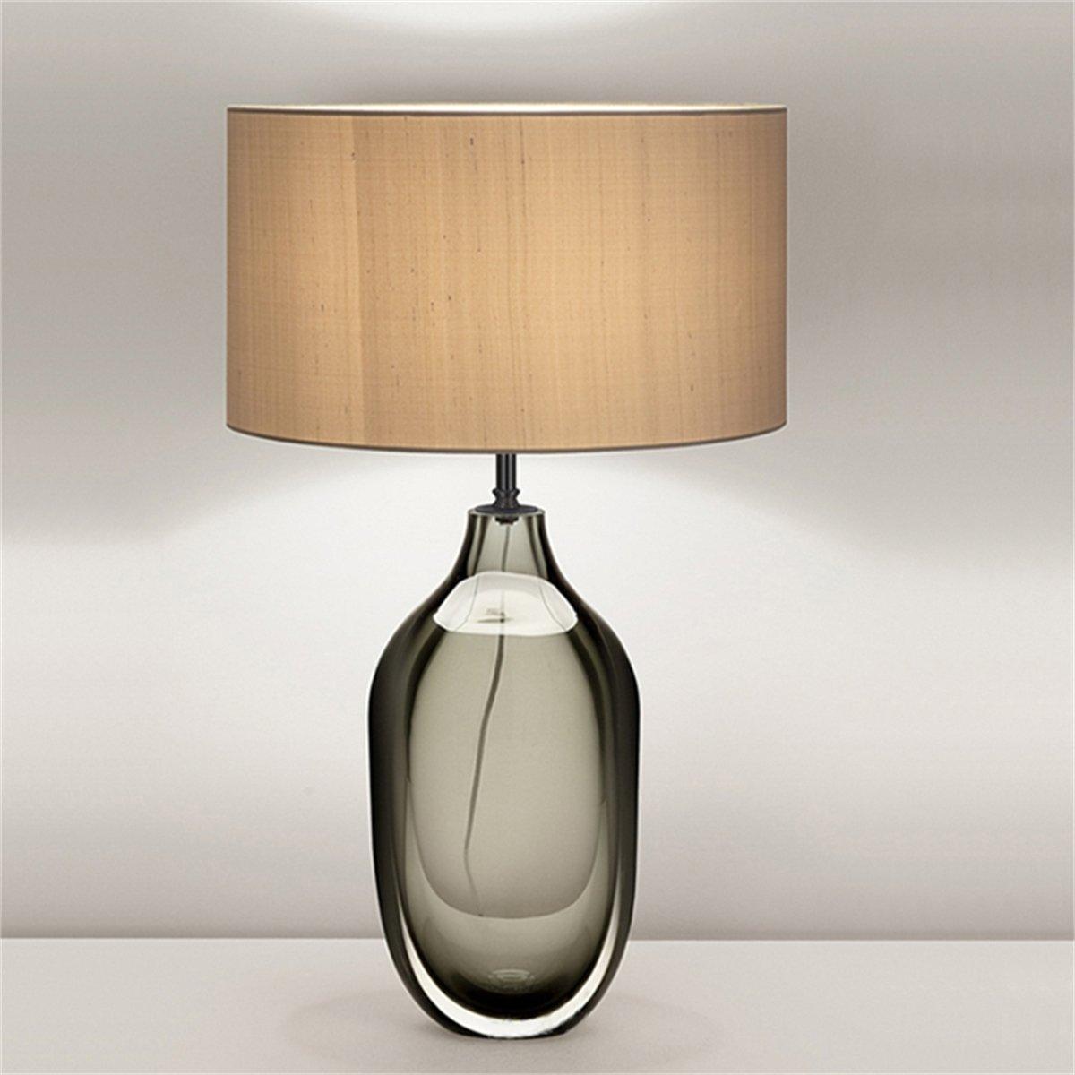 Luxury Smoky Glazed Crystal Table Lamp with Fabric Shade for Elegant Bedroom Lighting