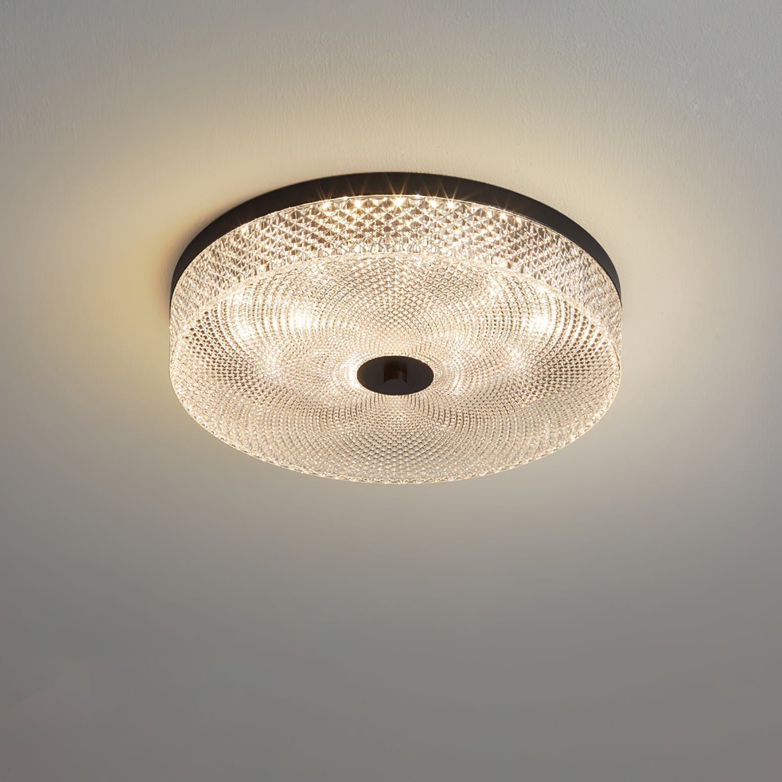 Modern Striped Glass Flush Mount Ceiling Light with Brass Finish and Integrated LED