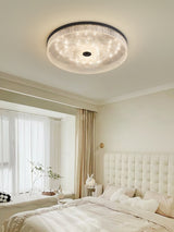 Modern Striped Glass Flush Mount Ceiling Light with Brass Finish and Integrated LED