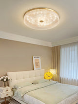 Modern Striped Glass Flush Mount Ceiling Light with Brass Finish and Integrated LED