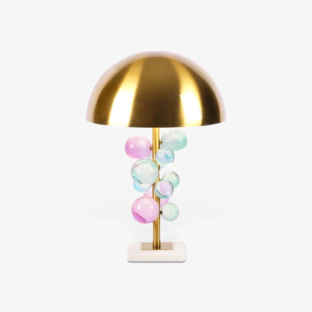 Modern Glass Sphere Table Lamp with Sculptural Marble Base and Brass Dome