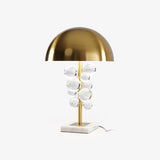 Modern Glass Sphere Table Lamp with Sculptural Marble Base and Brass Dome