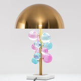 Modern Glass Sphere Table Lamp with Sculptural Marble Base and Brass Dome