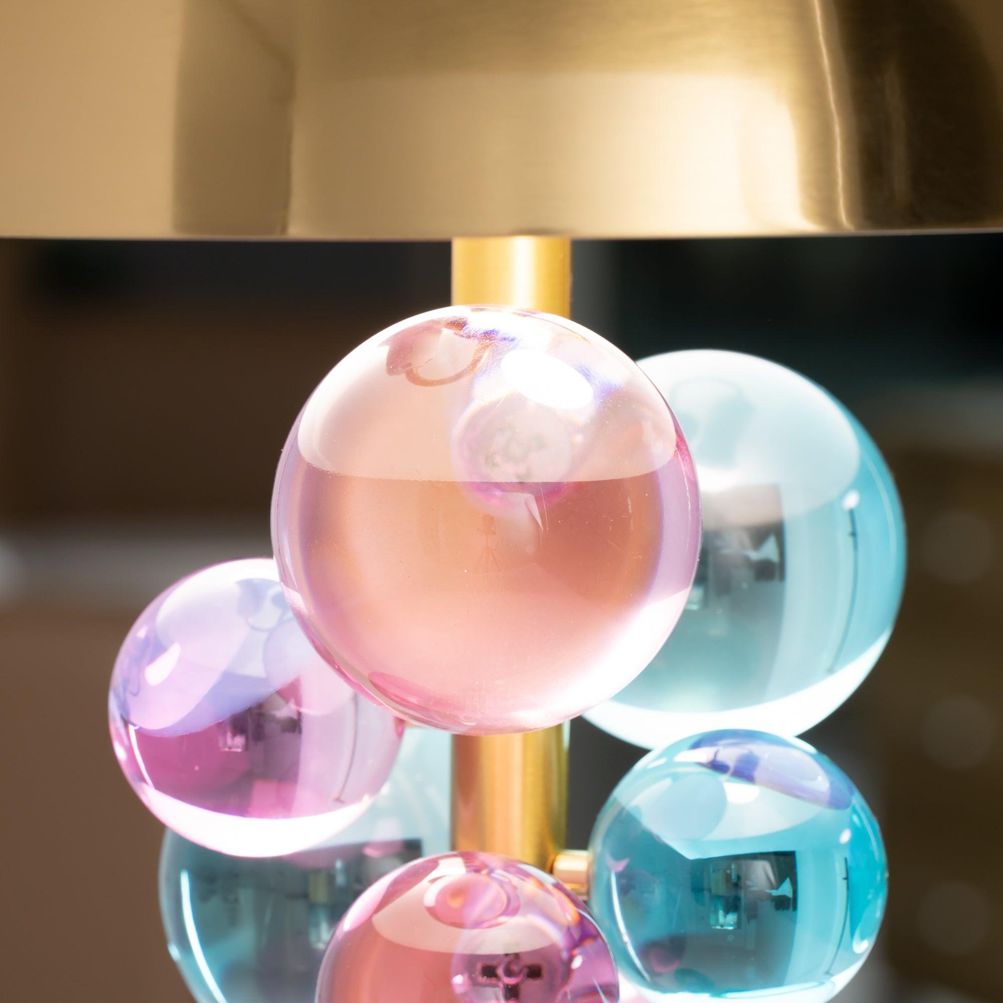 Modern Glass Sphere Table Lamp with Sculptural Marble Base and Brass Dome