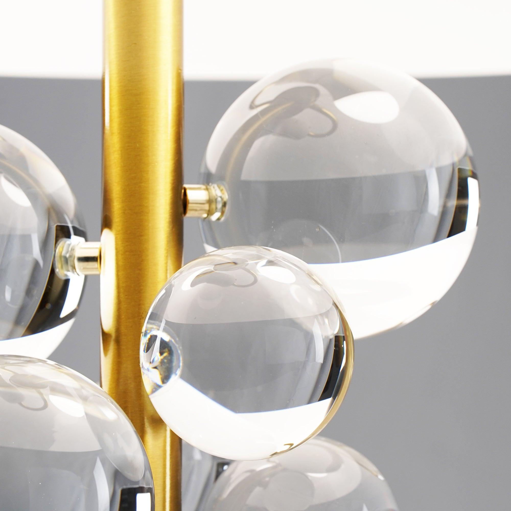 Modern Glass Sphere Table Lamp with Sculptural Marble Base and Brass Dome