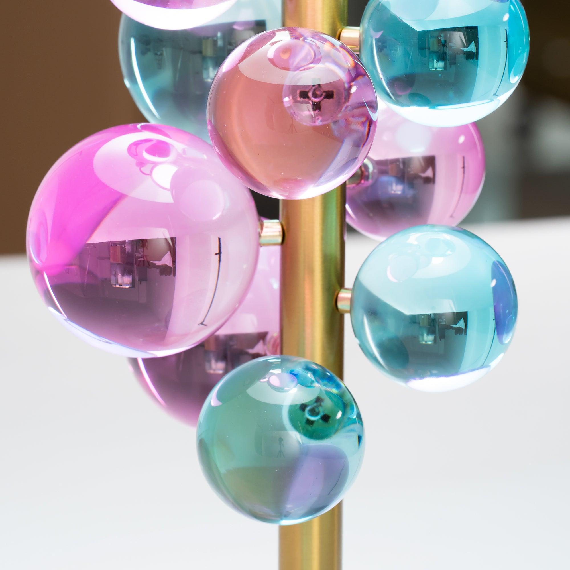 Modern Glass Sphere Table Lamp with Sculptural Marble Base and Brass Dome