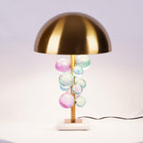 Modern Glass Sphere Table Lamp with Sculptural Marble Base and Brass Dome