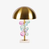 Modern Glass Sphere Table Lamp with Sculptural Marble Base and Brass Dome