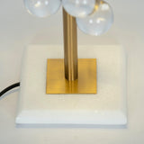 Modern Glass Sphere Table Lamp with Sculptural Marble Base and Brass Dome