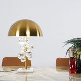 Modern Glass Sphere Table Lamp with Sculptural Marble Base and Brass Dome