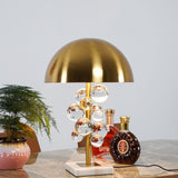 Modern Glass Sphere Table Lamp with Sculptural Marble Base and Brass Dome