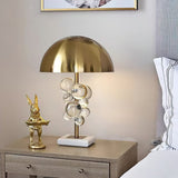 Modern Glass Sphere Table Lamp with Sculptural Marble Base and Brass Dome