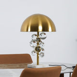 Modern Glass Sphere Table Lamp with Sculptural Marble Base and Brass Dome