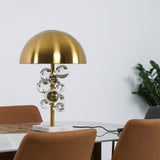 Modern Glass Sphere Table Lamp with Sculptural Marble Base and Brass Dome