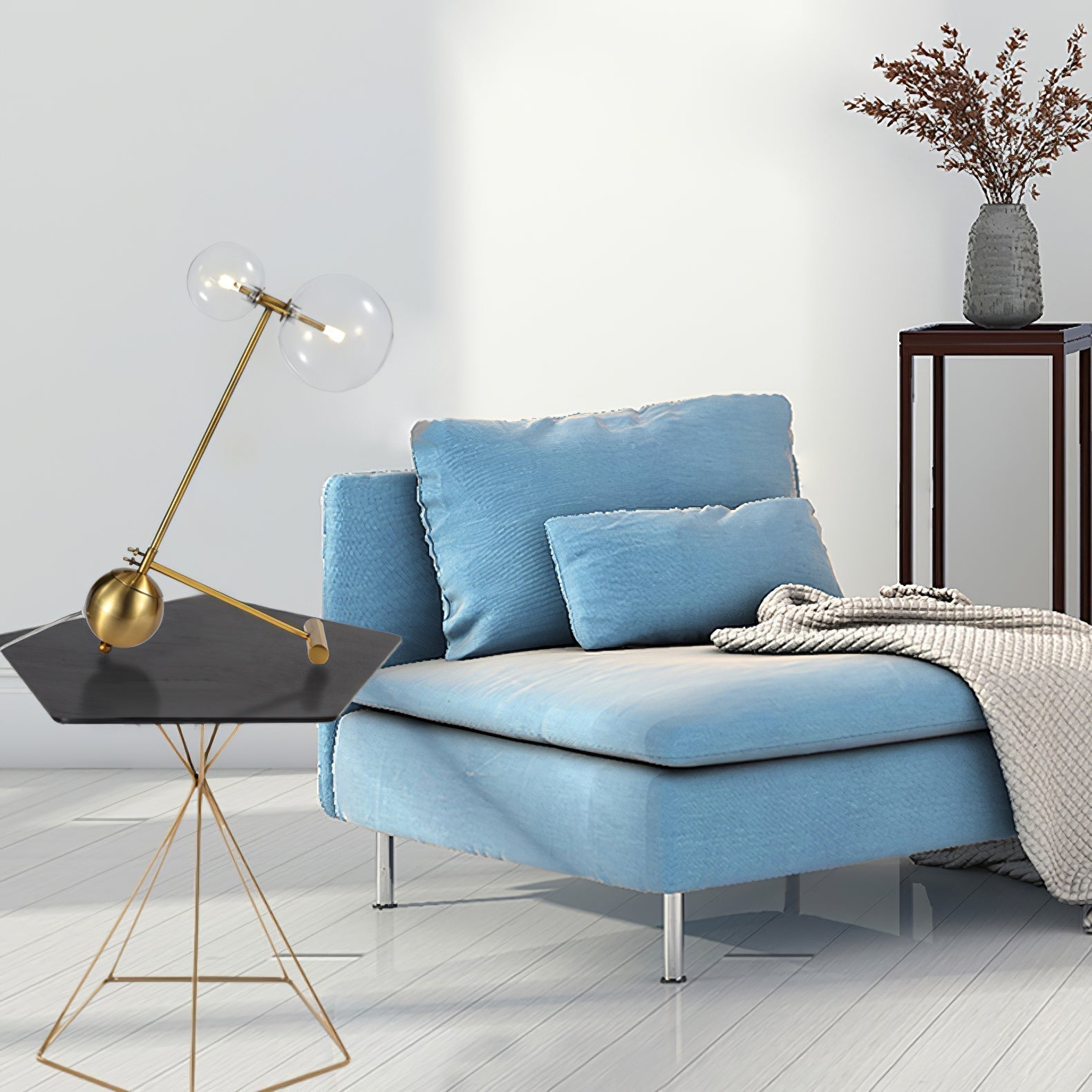 Modern Gold Metal Pearl Globe Table Lamp with Blown Glass Shade for Living Room