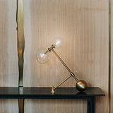 Modern Gold Metal Pearl Globe Table Lamp with Blown Glass Shade for Living Room