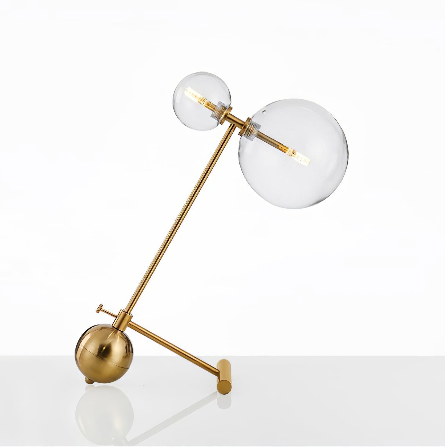 Modern Gold Metal Pearl Globe Table Lamp with Blown Glass Shade for Living Room
