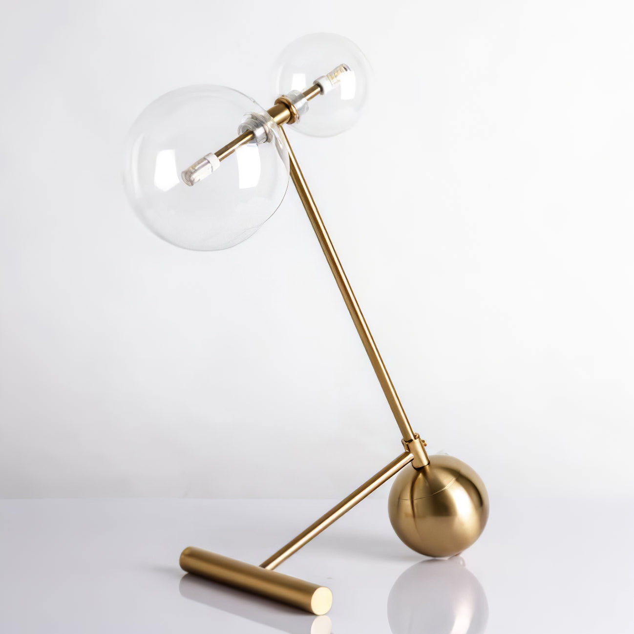 Modern Gold Metal Pearl Globe Table Lamp with Blown Glass Shade for Living Room