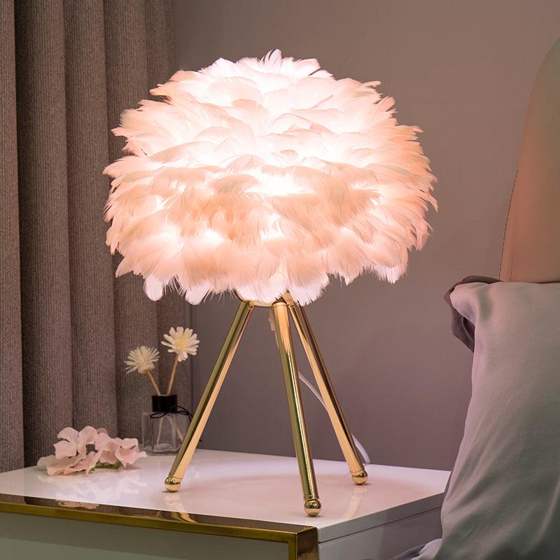 Romantic Goose Feather Desk Lamp with Metal Tripod Stand for Bedside and Accent Lighting