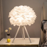 Romantic Goose Feather Desk Lamp with Metal Tripod Stand for Bedside and Accent Lighting