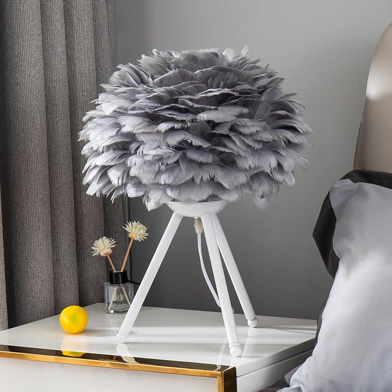 Romantic Goose Feather Desk Lamp with Metal Tripod Stand for Bedside and Accent Lighting