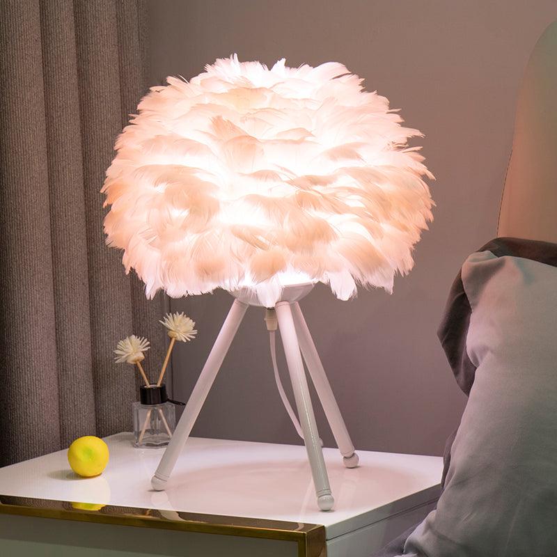 Romantic Goose Feather Desk Lamp with Metal Tripod Stand for Bedside and Accent Lighting