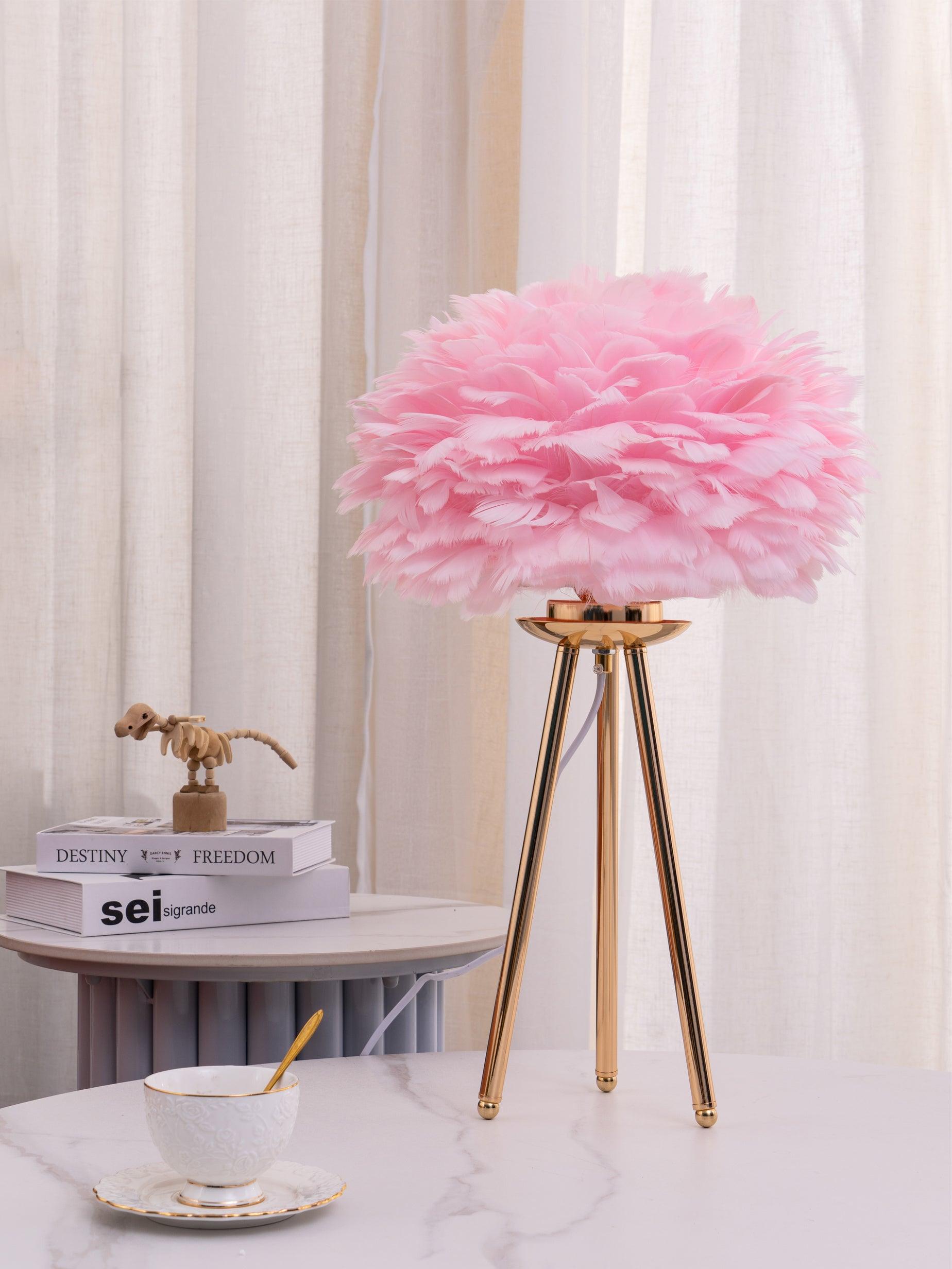 Romantic Goose Feather Desk Lamp with Metal Tripod Stand for Bedside and Accent Lighting