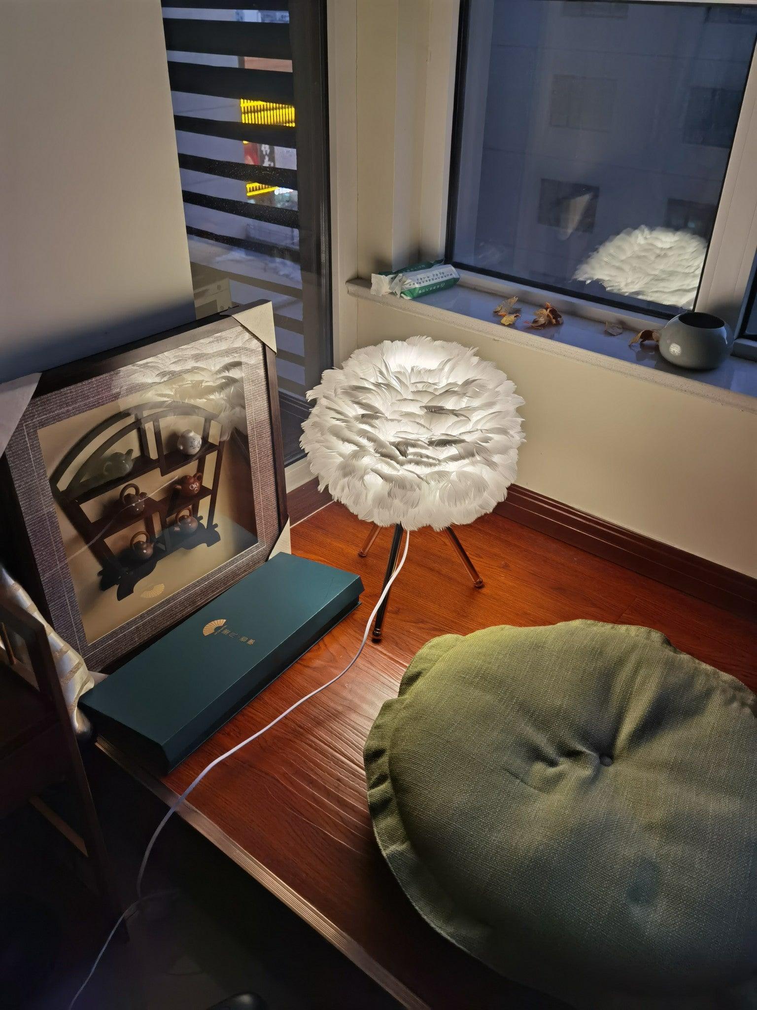 Romantic Goose Feather Desk Lamp with Metal Tripod Stand for Bedside and Accent Lighting