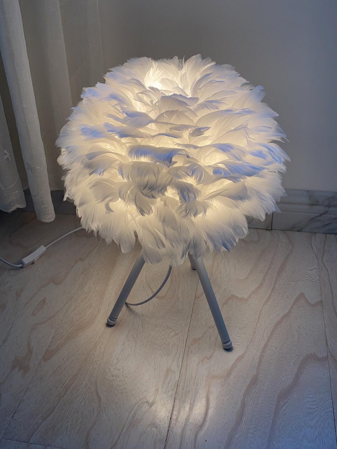 Romantic Goose Feather Desk Lamp with Metal Tripod Stand for Bedside and Accent Lighting