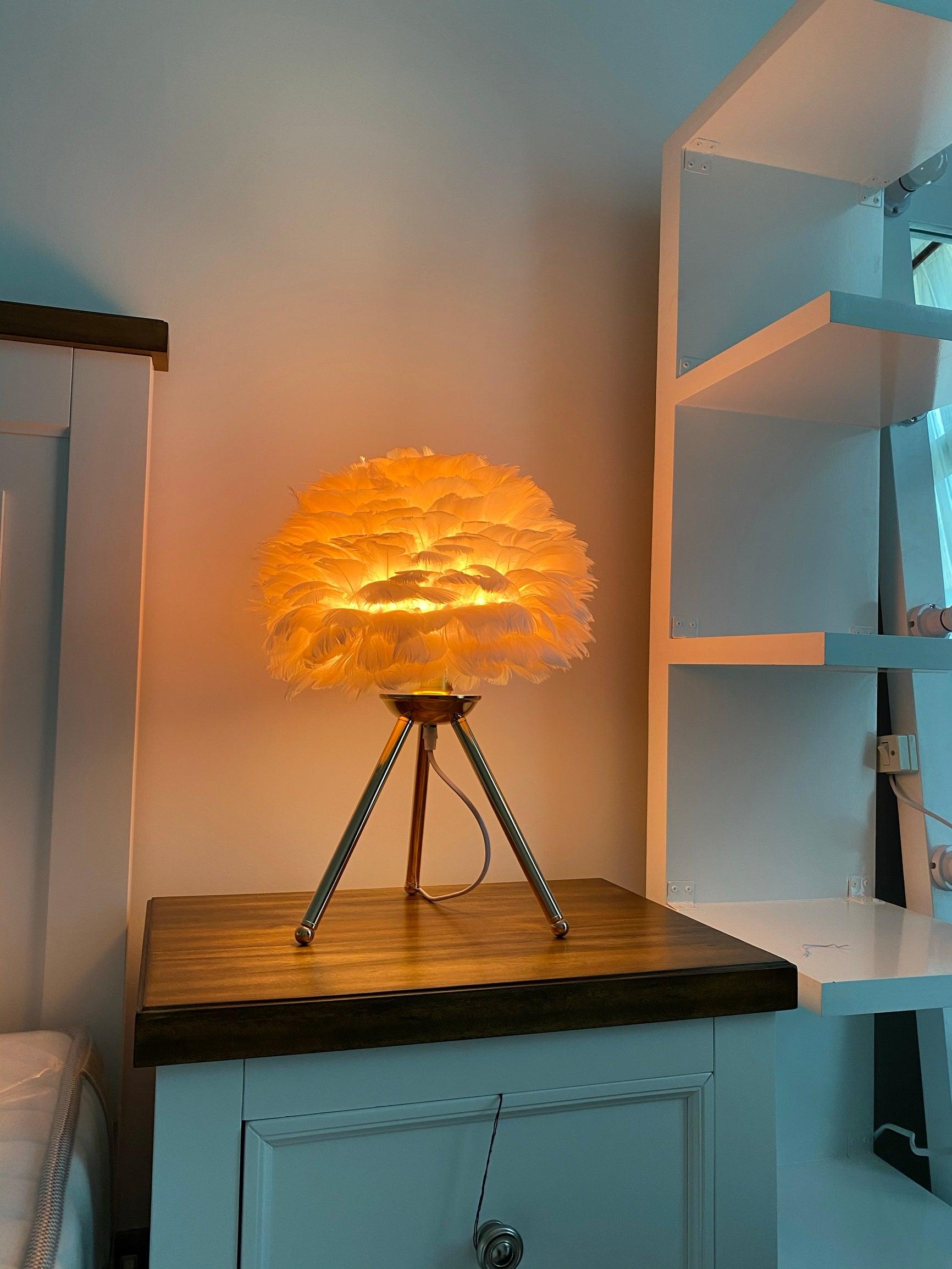 Romantic Goose Feather Desk Lamp with Metal Tripod Stand for Bedside and Accent Lighting