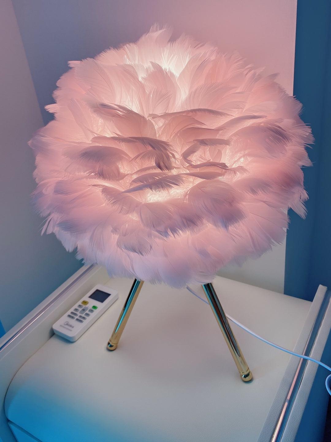 Romantic Goose Feather Desk Lamp with Metal Tripod Stand for Bedside and Accent Lighting