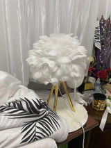 Romantic Goose Feather Desk Lamp with Metal Tripod Stand for Bedside and Accent Lighting