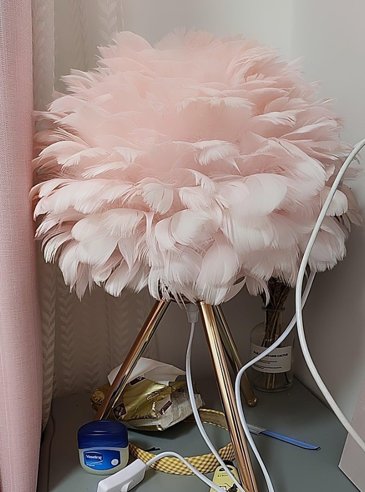 Romantic Goose Feather Desk Lamp with Metal Tripod Stand for Bedside and Accent Lighting