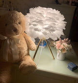 Romantic Goose Feather Desk Lamp with Metal Tripod Stand for Bedside and Accent Lighting