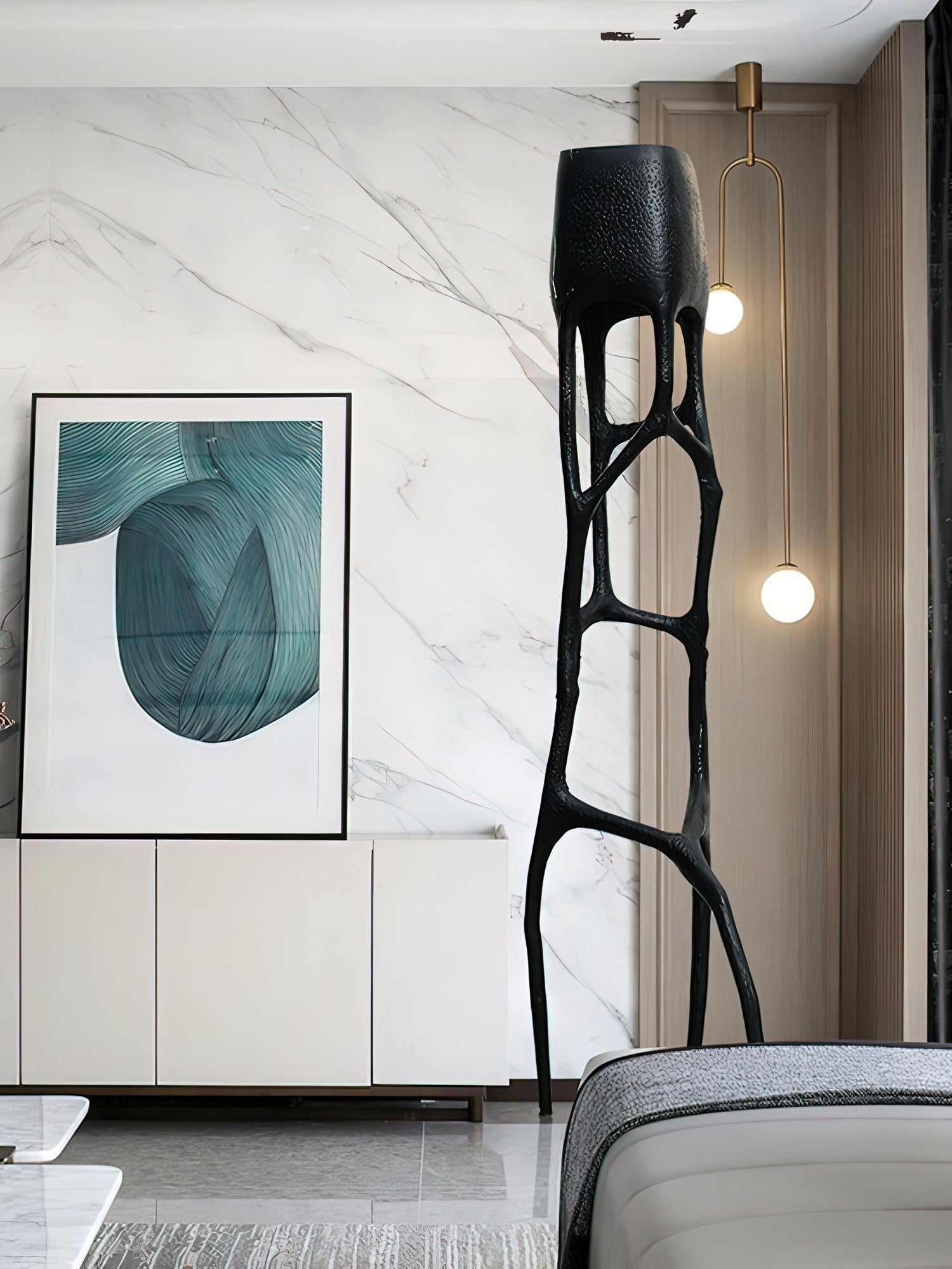 Modern Gothic Sculptural Floor Lamp Organic Web Style Torchiere Light for Art Inspired Interiors