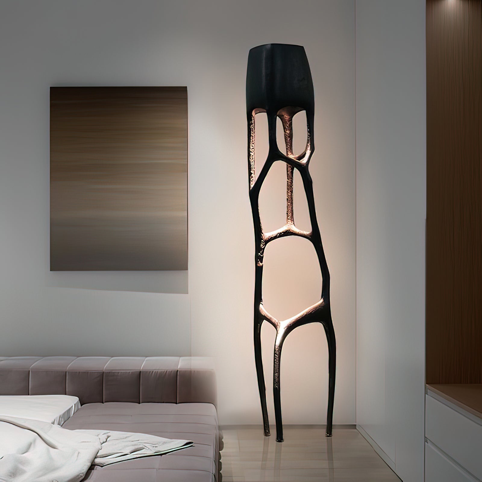 Modern Gothic Sculptural Floor Lamp Organic Web Style Torchiere Light for Art Inspired Interiors