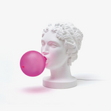 Modern Grace Portable Table Lamp with Pink Glass Globe and White Resin Bust Sculptural Base