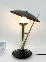 Vintage Gramophone Table Lamp Gold and Black Bedside Light with White Glass Shade