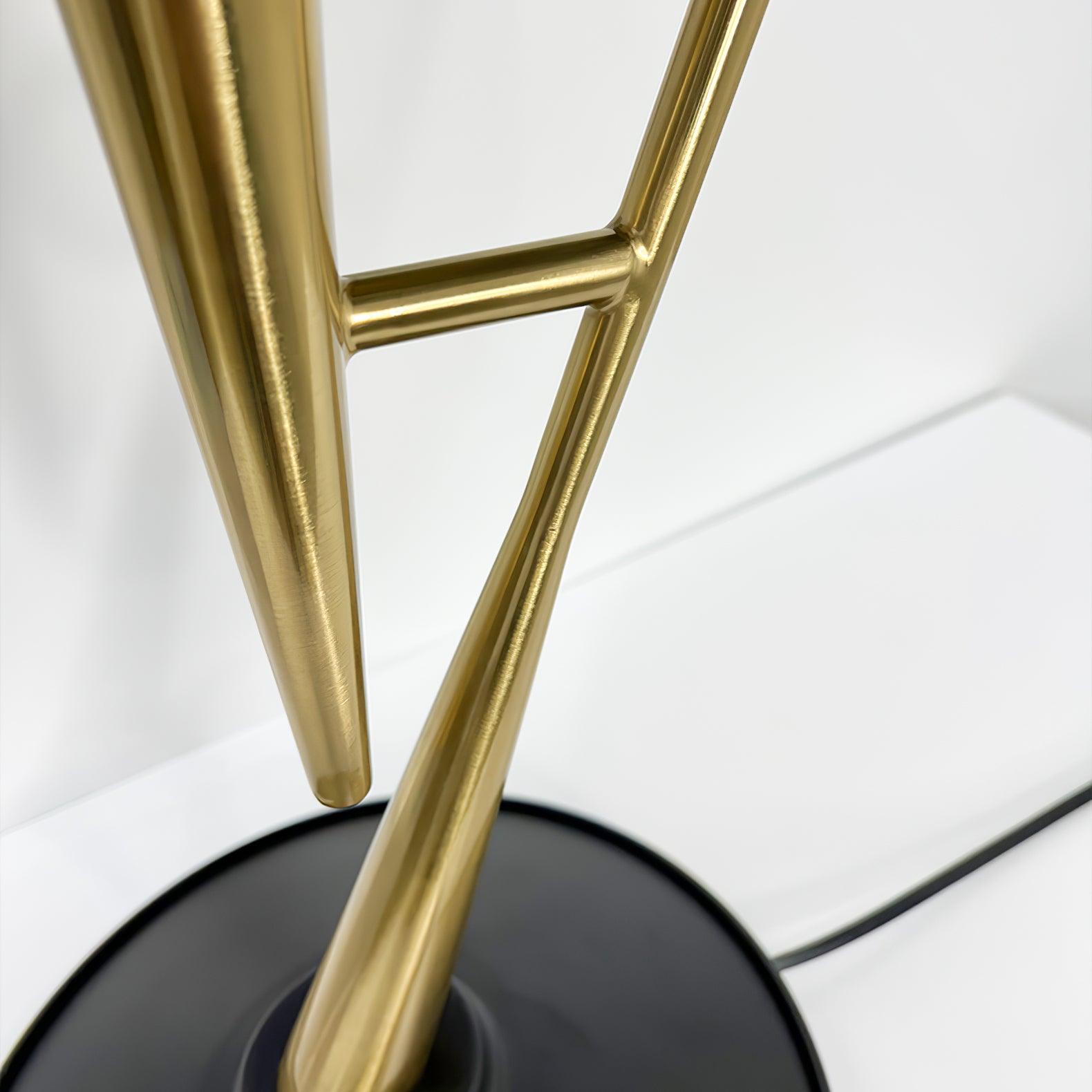 Vintage Gramophone Table Lamp Gold and Black Bedside Light with White Glass Shade