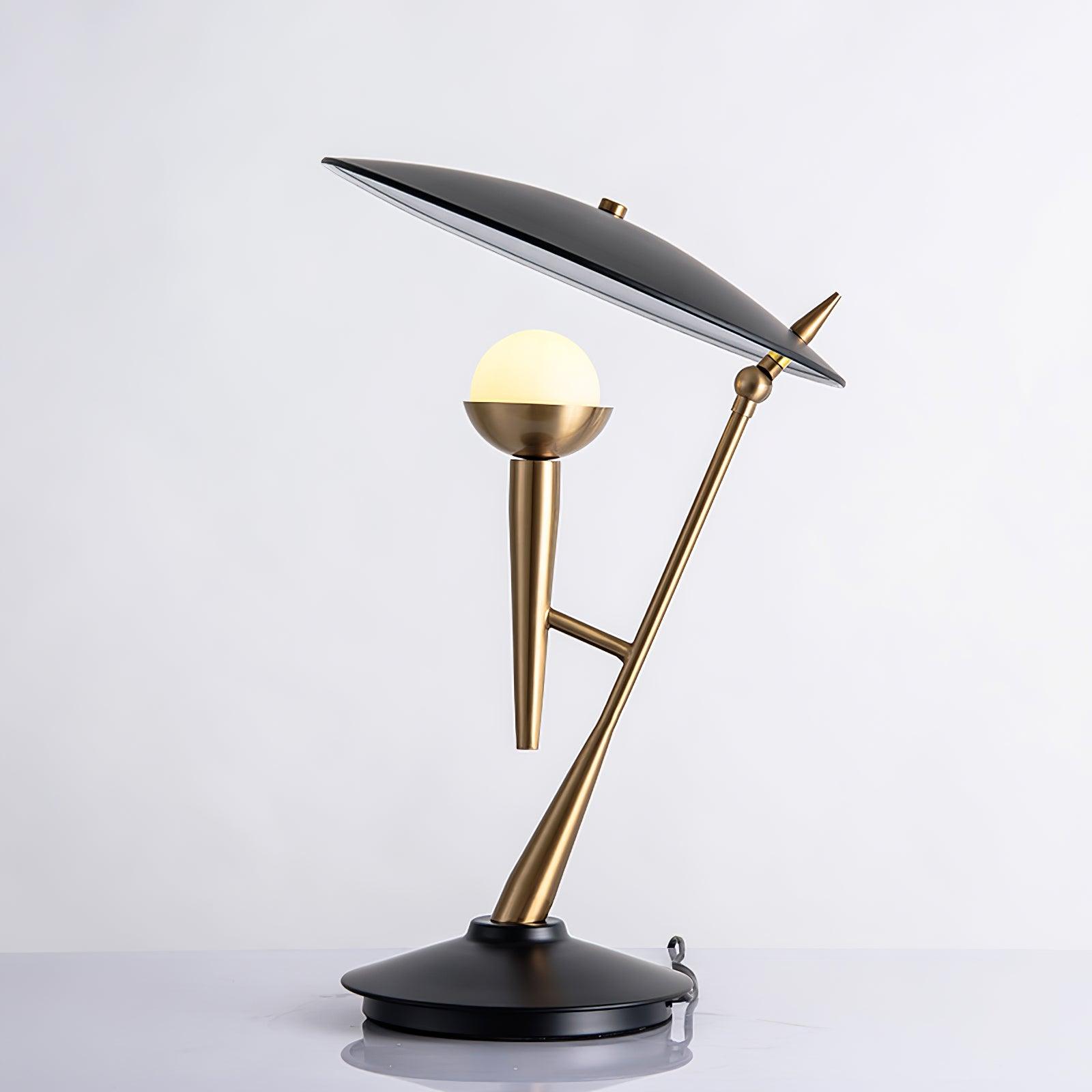 Vintage Gramophone Table Lamp Gold and Black Bedside Light with White Glass Shade