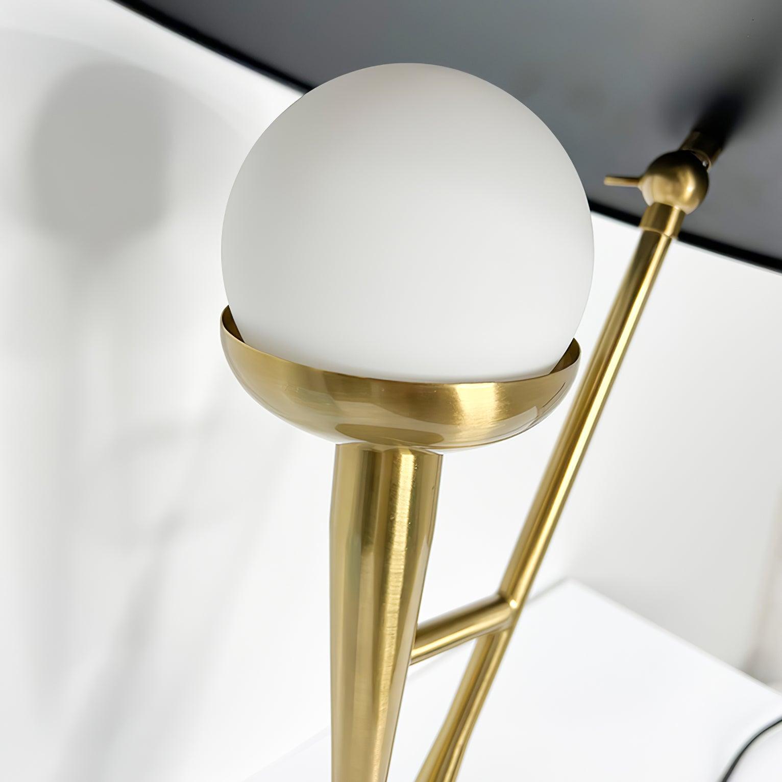 Vintage Gramophone Table Lamp Gold and Black Bedside Light with White Glass Shade