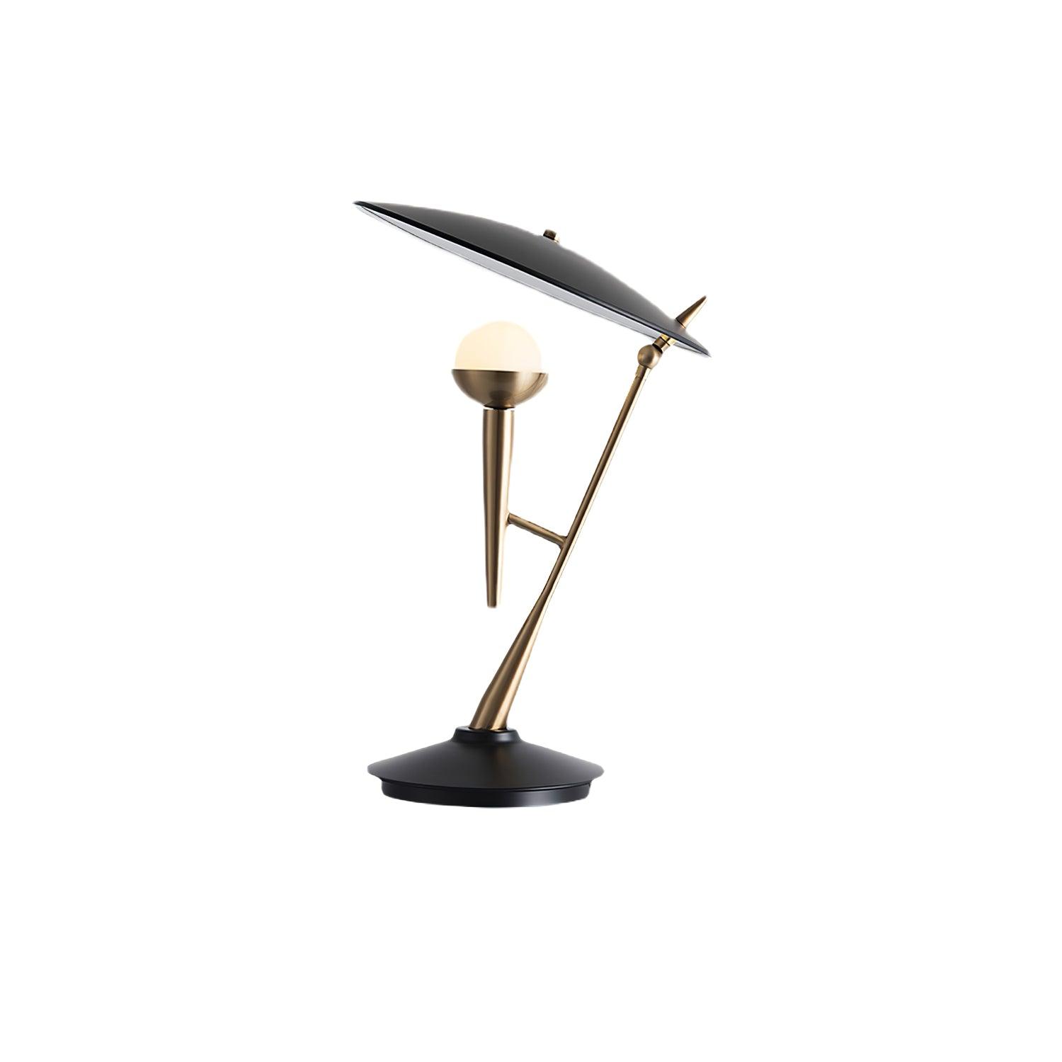Vintage Gramophone Table Lamp Gold and Black Bedside Light with White Glass Shade