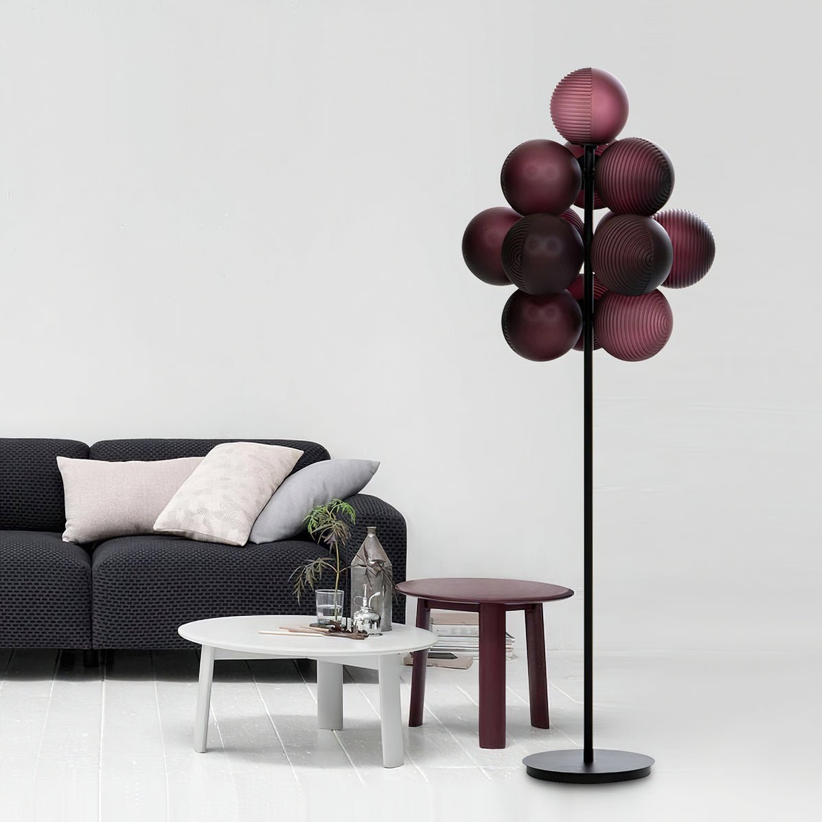 Modern Grape Cluster Glass Floor Lamp Matte Black Tall Standing Light for Living Room