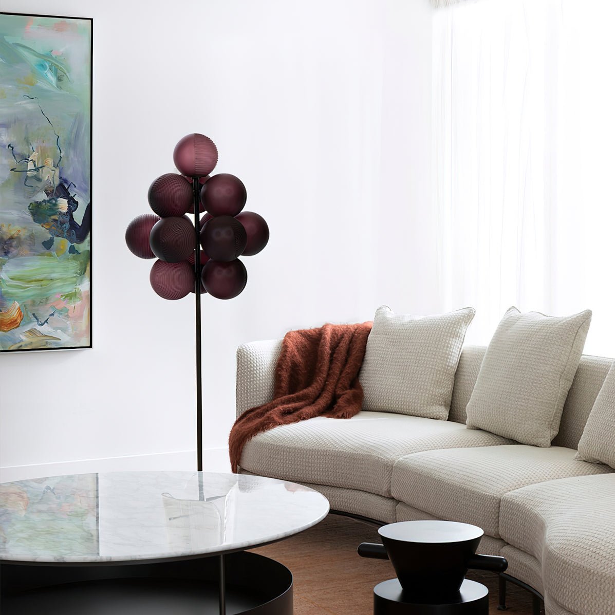 Modern Grape Cluster Glass Floor Lamp Matte Black Tall Standing Light for Living Room