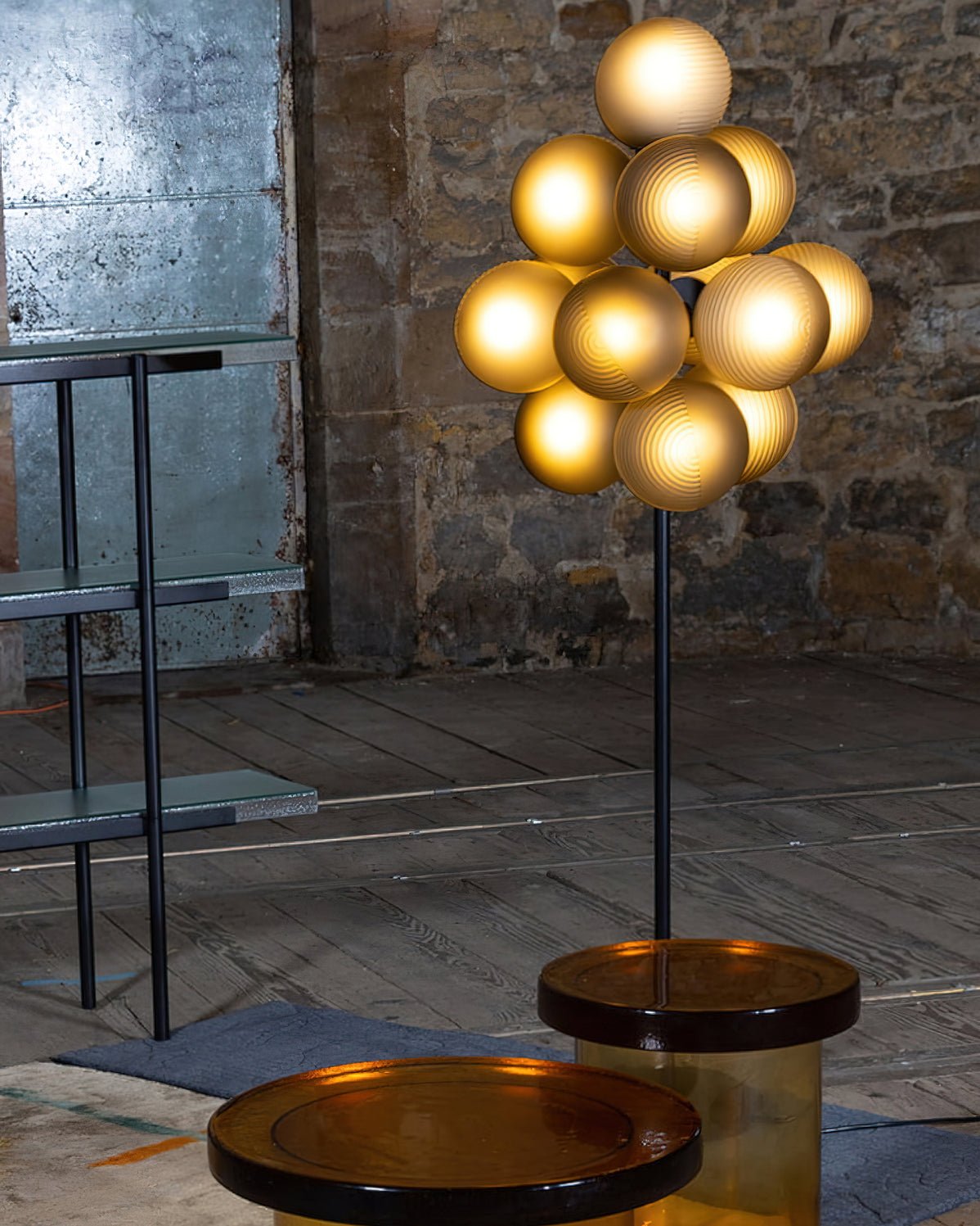 Modern Grape Cluster Glass Floor Lamp Matte Black Tall Standing Light for Living Room