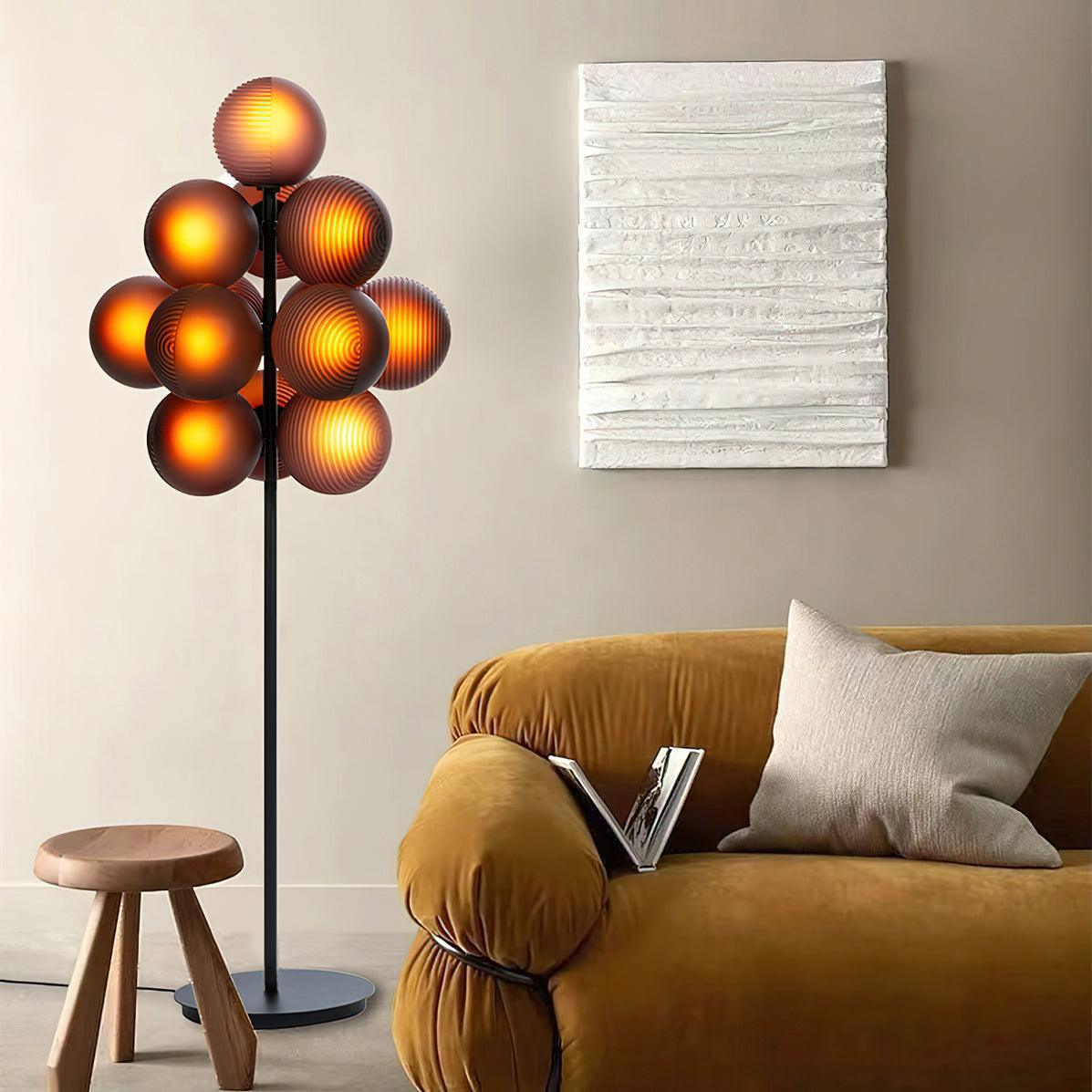 Modern Grape Cluster Glass Floor Lamp Matte Black Tall Standing Light for Living Room