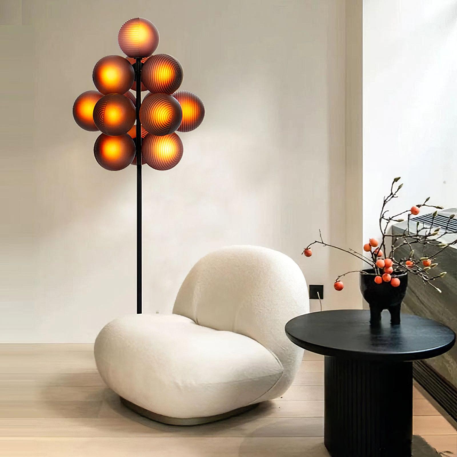 Modern Grape Cluster Glass Floor Lamp Matte Black Tall Standing Light for Living Room