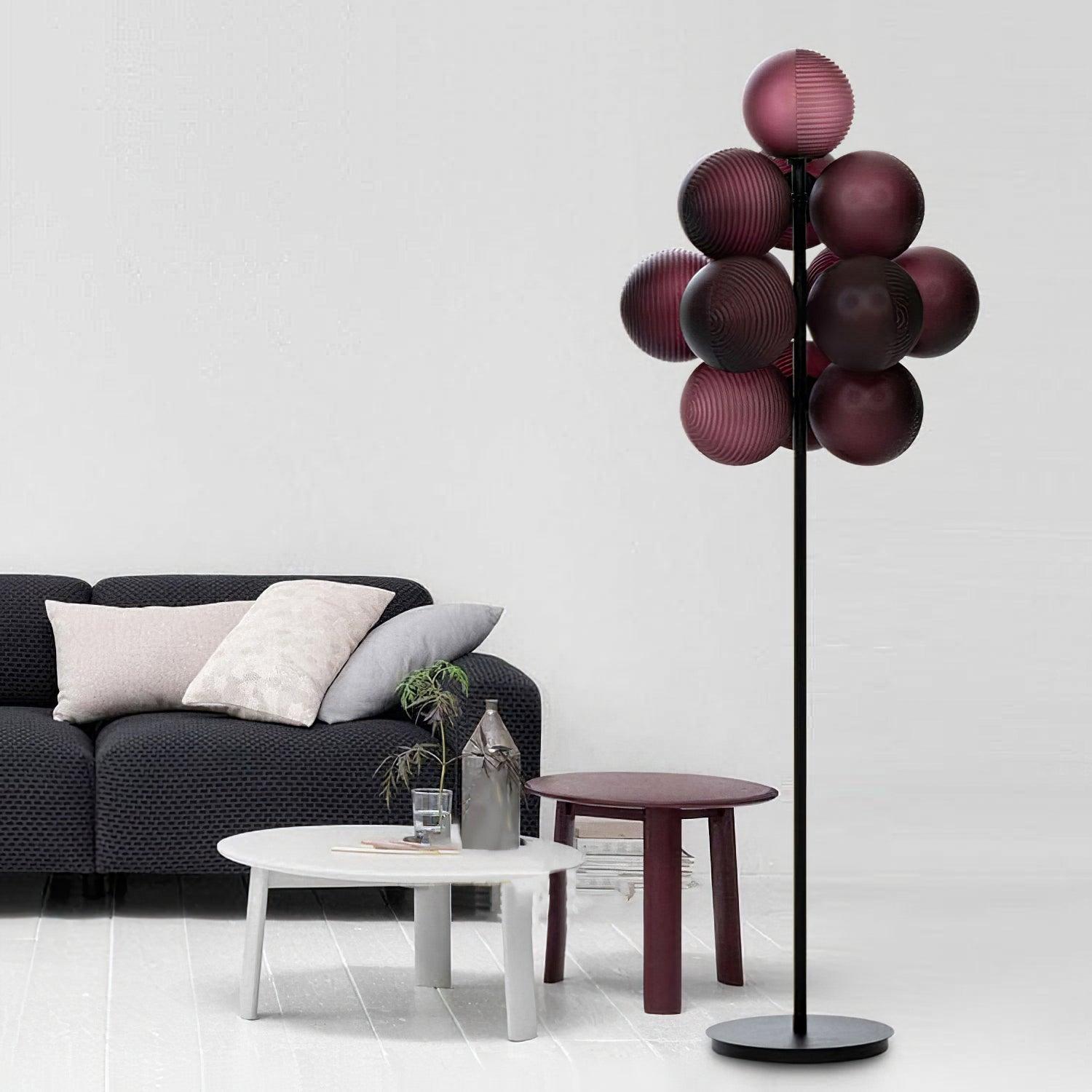 Modern Grape Cluster Glass Floor Lamp Matte Black Tall Standing Light for Living Room