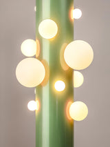 Modern Green Glass Ambient Floor Lamp with Marble Base and White Globe Shade