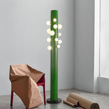 Modern Green Glass Ambient Floor Lamp with Marble Base and White Globe Shade